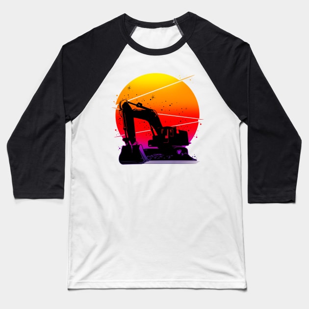 Excavator Sunset Baseball T-Shirt by damnoverload